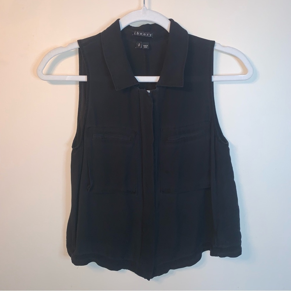 Theory Silk Black Zip Blouse